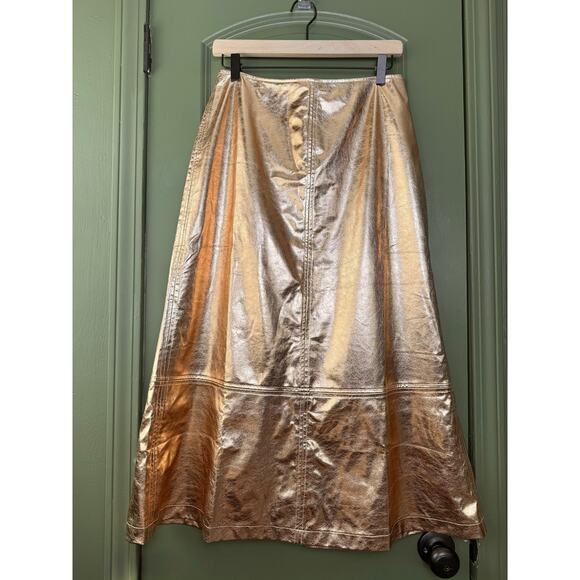 NWT Tuckernuck x India Hicks Gold Metallic London Midi Holiday Skirt Size 10 - Picture 3 of 7